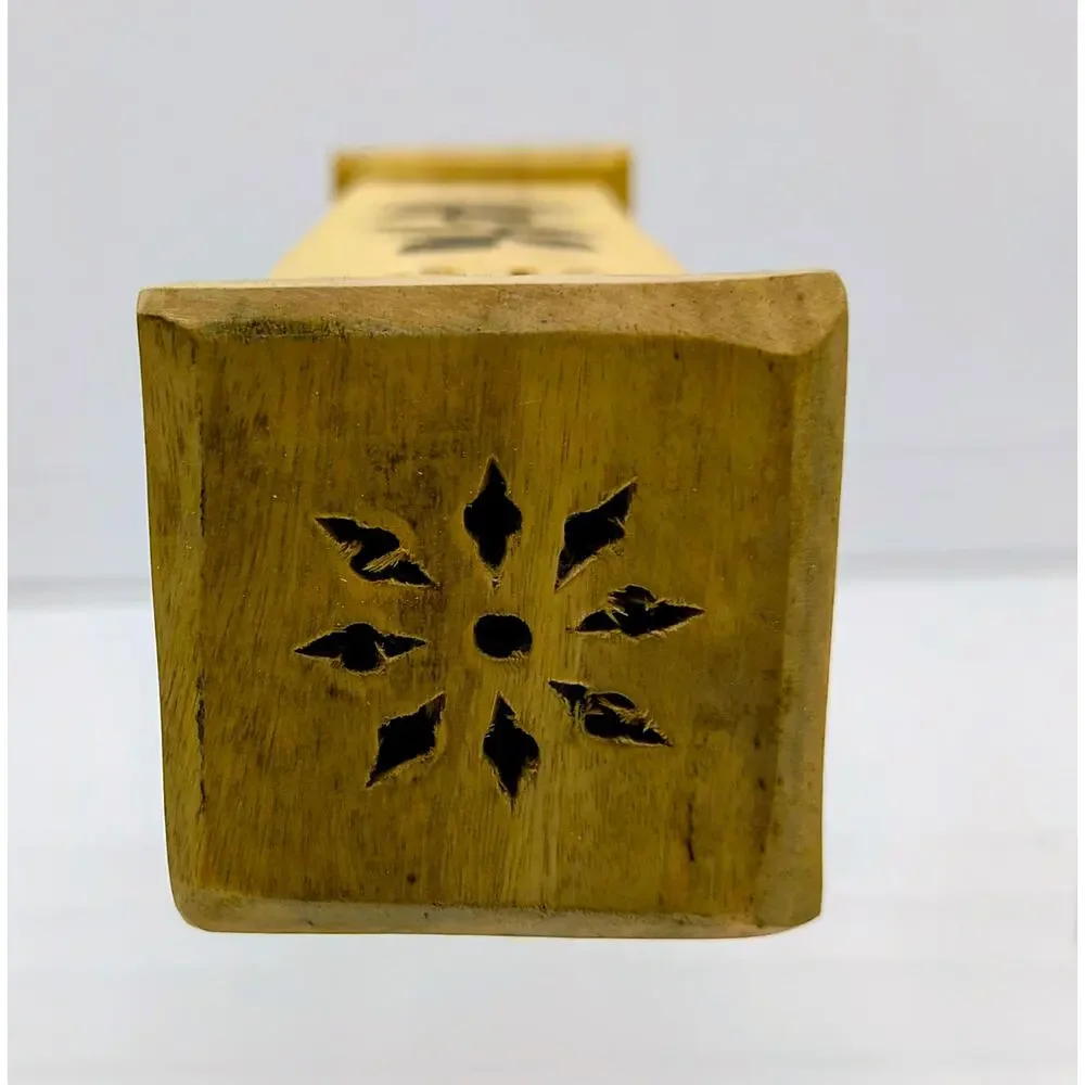 Wooden Incense Tower Hand Carved Leaf & Lattice Pattern for 11